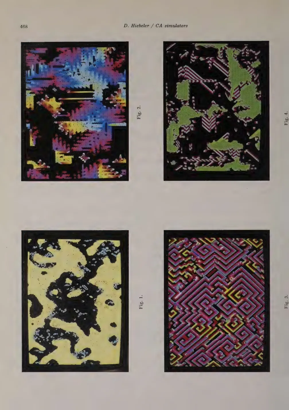 Primary-source scan of the first CA Lab color-plate page from D. Hiebeler's CA simulators article.